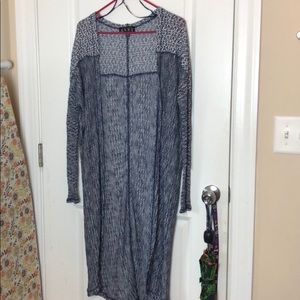 Long blue and white cardigan